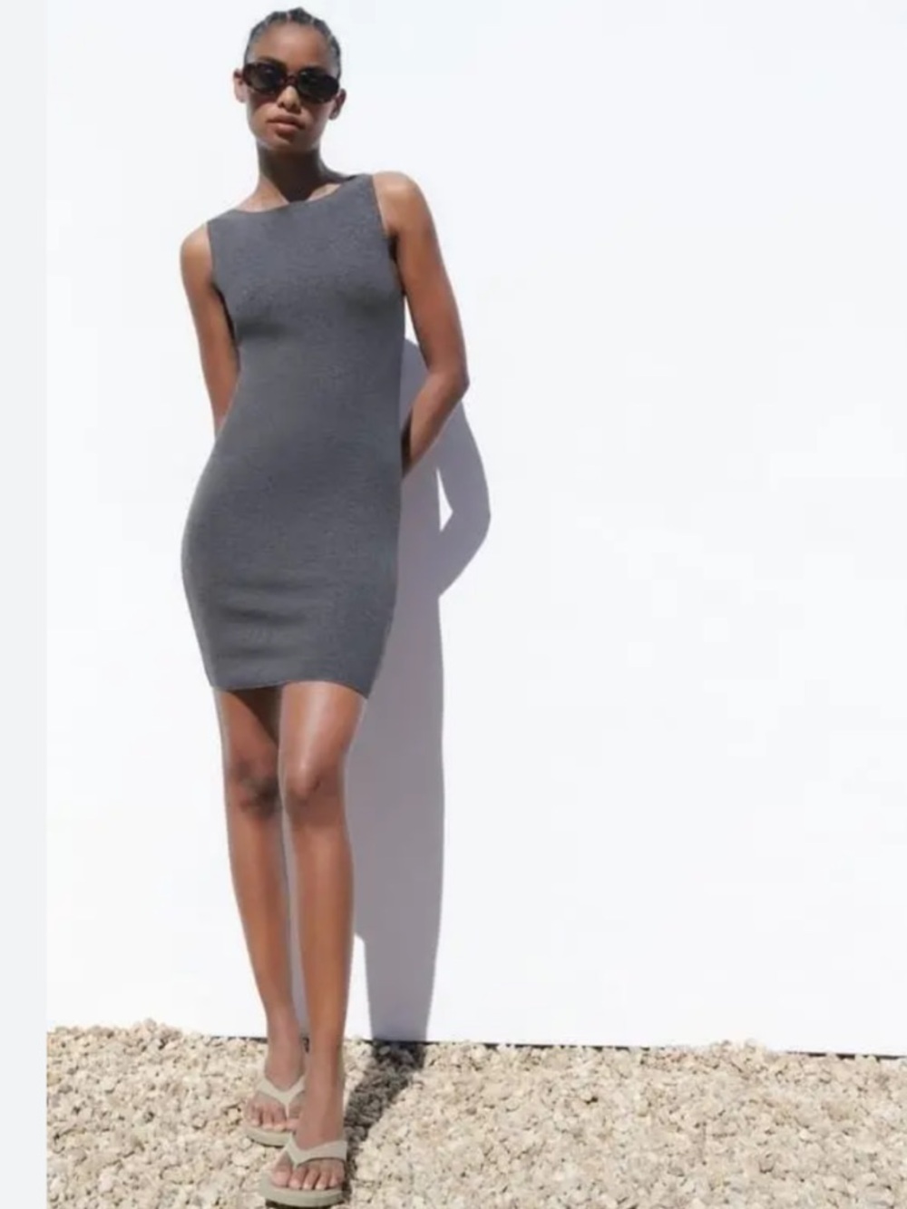 Zara Dark Gray Sleeveless Knit Dress Mini